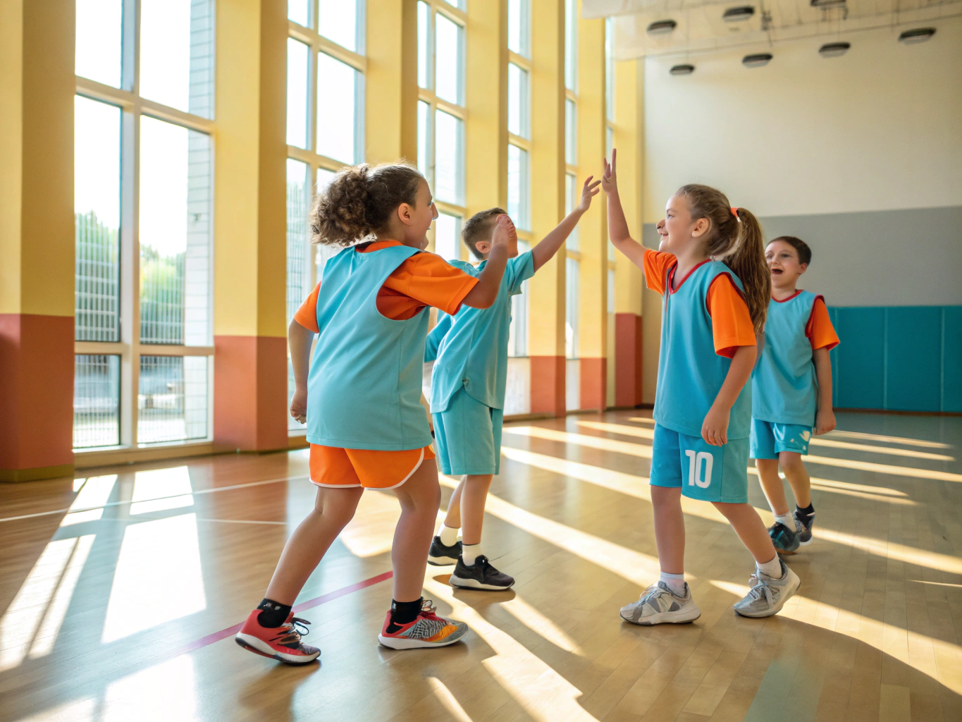 Children participating in a professional sports training session